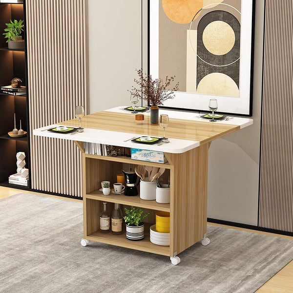Foldable Dining Table Movable Dining Table Set Pulley Rectangular Multifunctional 4-person 6-person