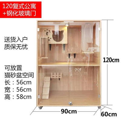 RUNPET Cat House Solid Wood Cat Villa Household Double Layer Three Layer Cat Cage Transparent Cat