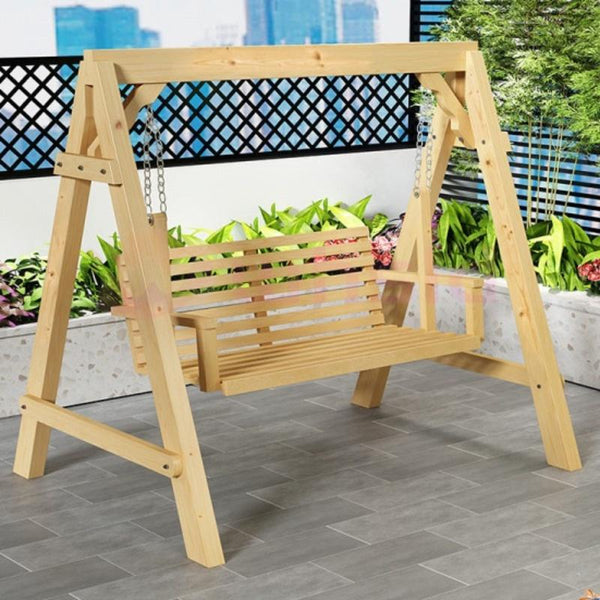 PINA Outdoor swing chair garden chair Solid wood hanging blue three-person swing chair outdoor