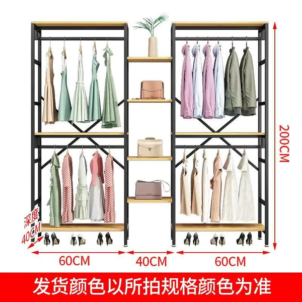 Kinbolee Solid Wood Clothes Rack With Bag Shelf Clothes Stand Steel Pipe Clothes Hanging Rack
