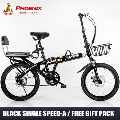 Phoenix Foldable Bicycle 7 Speed Variable Speed Foldable Bike High Carbon Steel Double Disc Brake