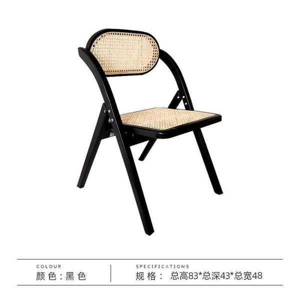 GC Rattan Chair Foldable Portable Chair Solid Wood Dining Chair Old Rattan Woven Modern Household