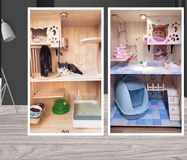 Cat Villa Cat House Pet Villa Four Seasons Universal Solid Wood Nest Closed Luxury Apartment