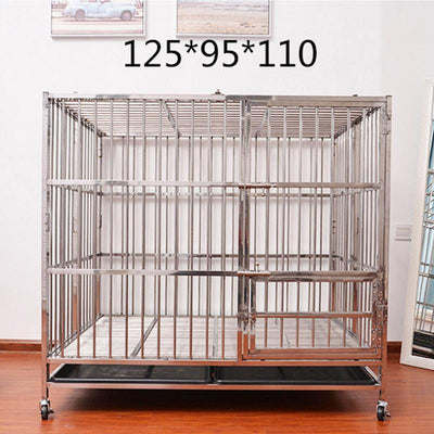 YIPET Ready Stock Dog cage thick stainless steel super large residential foldable movable pet cage