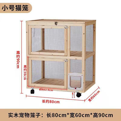 RUNPET Wooden Cat Cage Villa Solid Wood Cat House Oversized Free Space Cat Cabinet