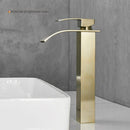 Full copper stage face wash basin hot and cold cabinet bathroom Nordic black waterfall tap