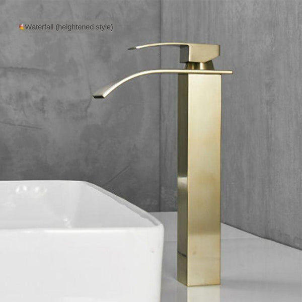 Full copper stage face wash basin hot and cold cabinet bathroom Nordic black waterfall tap