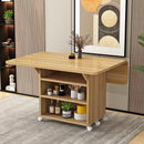 Foldable Dining Table Movable Dining Table Set Pulley Rectangular Multifunctional 4-person 6-person