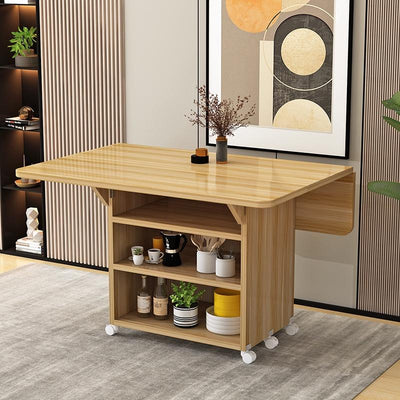 Foldable Dining Table Movable Dining Table Set Pulley Rectangular Multifunctional 4-person 6-person
