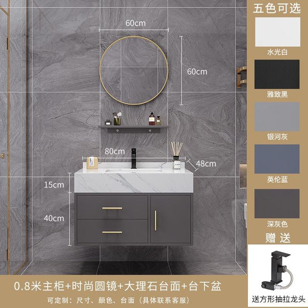 Runzeu Rock Slab Marble Bathroom Cabinet Combination Modern Simple Toilet Washstand Washbasin Light
