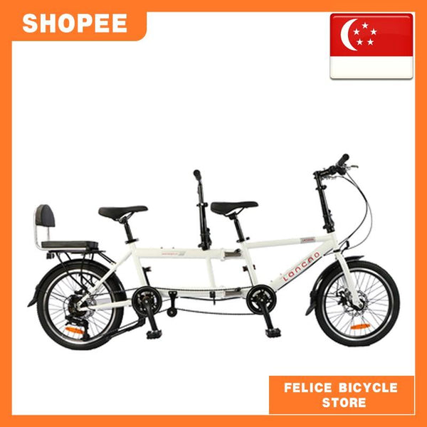 son Father and double bike folding couple tour two people riding parent-child three-person bicycle