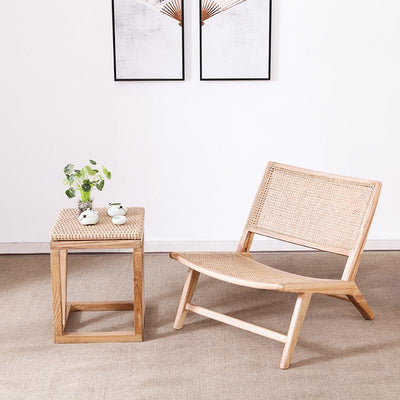 Nordic rattan chair back chair property balcony lounge chair single solid wood recliner rattan chair
