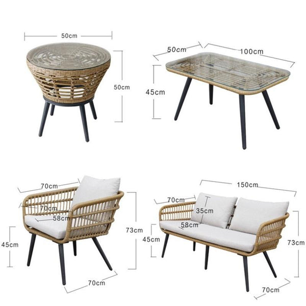 DF Outdoor 3 Seater Sofa Rattan Waterproof Set Balcony Courtyard Anticorrosive Furniture Rattan Sofa