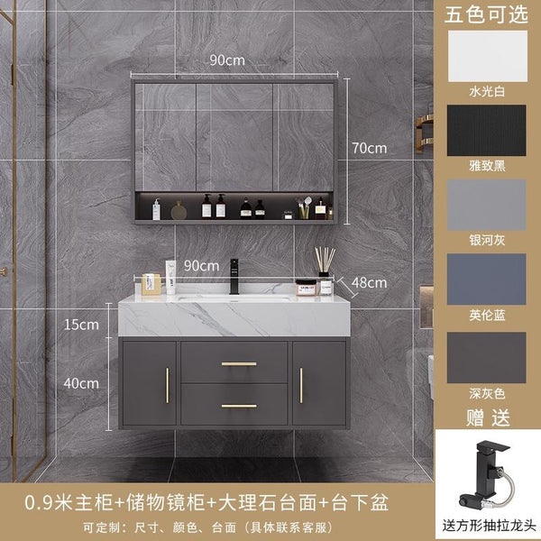 Runzeu Rock Slab Marble Bathroom Cabinet Combination Modern Simple Toilet Washstand Washbasin Light