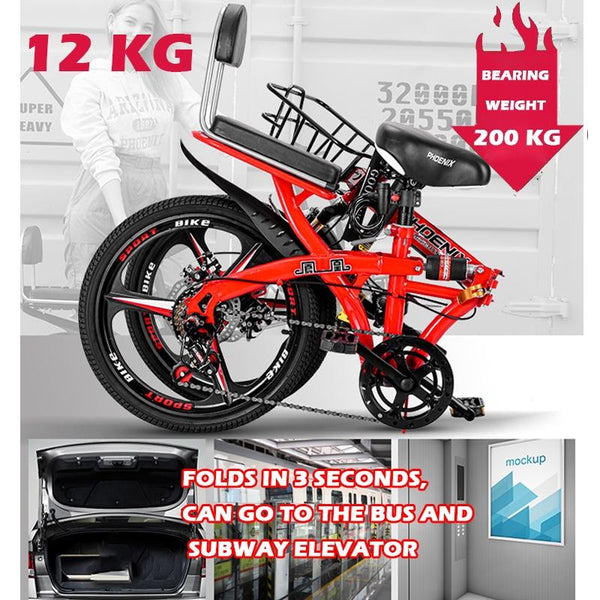 Phoenix Foldable Bicycle 7-speed Variable Speed Folding Bike High Carbon Steel Double Disc Brake
