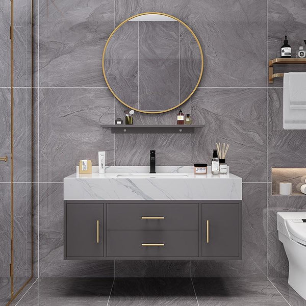 Runzeu Rock Slab Marble Bathroom Cabinet Combination Modern Simple Toilet Washstand Washbasin Light