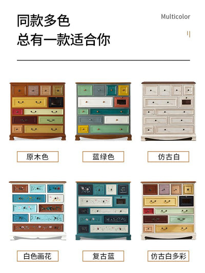 American Bucket Cabinet Solid Wood Bedroom Drawer Storage Wooden Chest of Drawers Living Room Simple