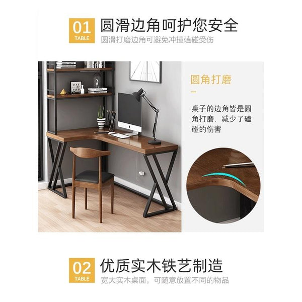 Solid Wood Corner Table Bookshelf Combination L-shaped Desk Home Corner Computer Desk