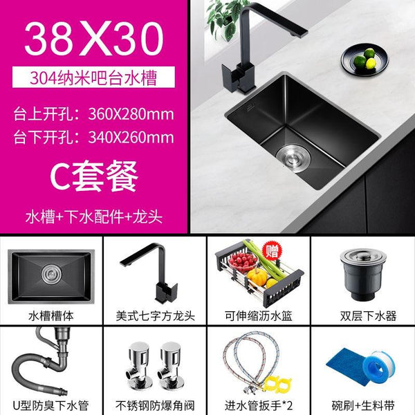 Black Sink Nano Handmade Sink Kitchen Bar Counter Small 304 Stainless Steel Wash Basin Sink