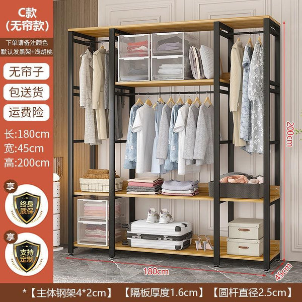 HZ Wardrobe Clothes Rack Hanger Rack Floor Standing Household Bedroom Simple Double-layer Open