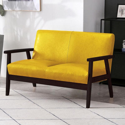 Small Leather Sofa Simple Room Single Double Two Three Seater Solid Wood Fabric