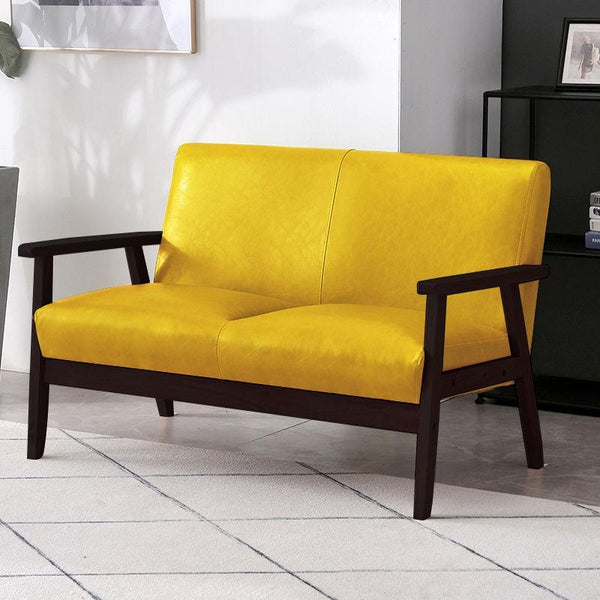 Small Leather Sofa Simple Room Single Double Two Three Seater Solid Wood Fabric