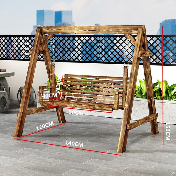 PINA Outdoor swing chair garden chair Solid wood hanging blue three-person swing chair outdoor