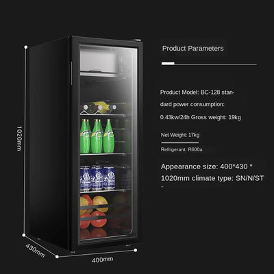 Bar Single Door Small Refrigerator Home Living Room Office Transparent Beverage Fresh Tea 118l