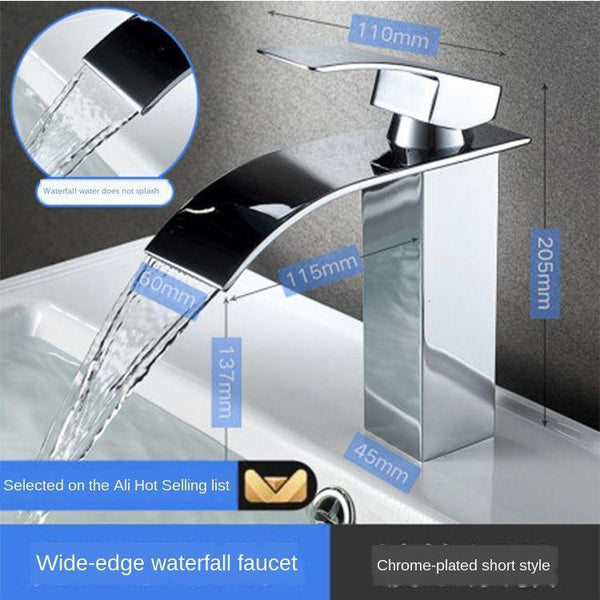 Full copper stage face wash basin hot and cold cabinet bathroom Nordic black waterfall tap