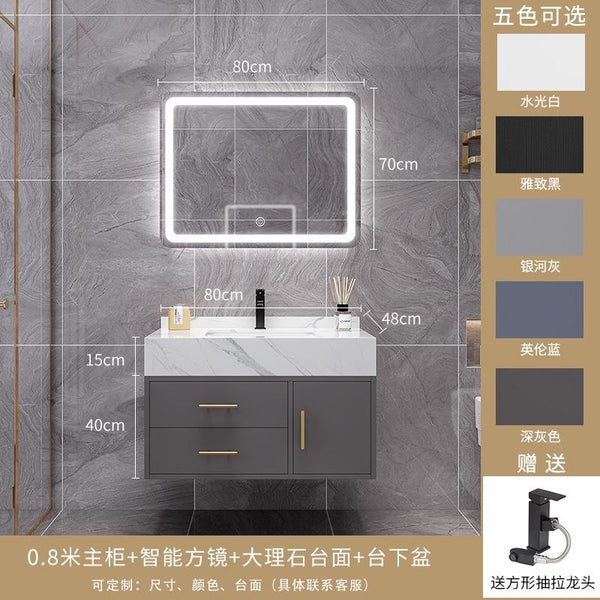 Runzeu Rock Slab Marble Bathroom Cabinet Combination Modern Simple Toilet Washstand Washbasin Light