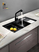 Kitchen Sink Quartz Stone Sink With Knife Holder, Black Granite Three Sinks