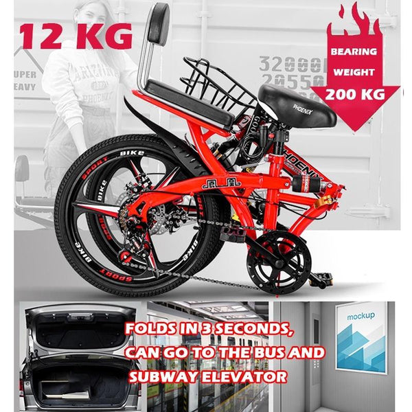 Phoenix Foldable Bicycle 20-inch 7-Speed Variable Speed Shock Absorption Double Disc Brake Folding