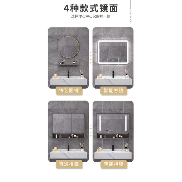 Runzeu Rock Slab Marble Bathroom Cabinet Combination Modern Simple Toilet Washstand Washbasin Light