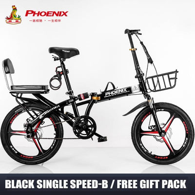 Phoenix Foldable Bicycle 7 Speed Variable Speed Foldable Bike High Carbon Steel Double Disc Brake