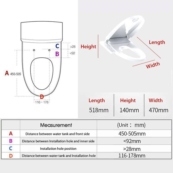 K.T Smart Toilet Seat Intelligent Toliet Lid Cover Instant Water Heating Electronic Heated Bidet