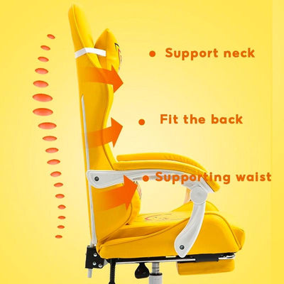 Gaming Chair Ergonomic High Pikachu Computer chair with Retractible Footrest PU Leather Back