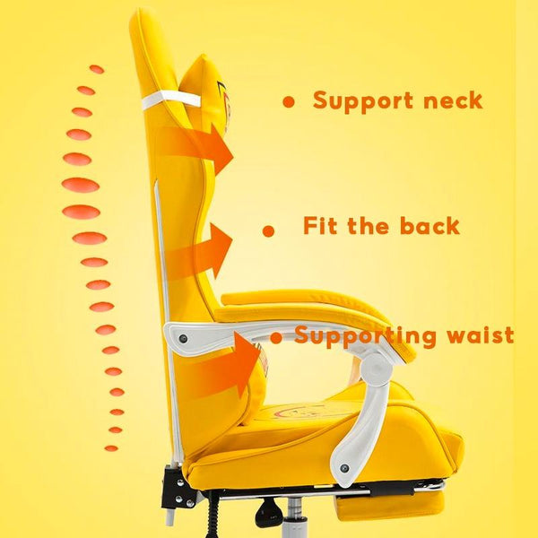 Gaming Chair Ergonomic High Pikachu Computer chair with Retractible Footrest PU Leather Back