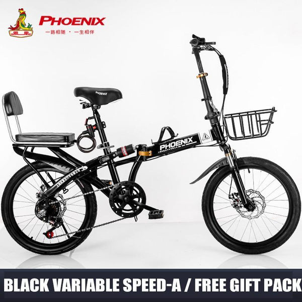 Phoenix Foldable Bicycle 7 Speed Variable Speed Foldable Bike High Carbon Steel Double Disc Brake