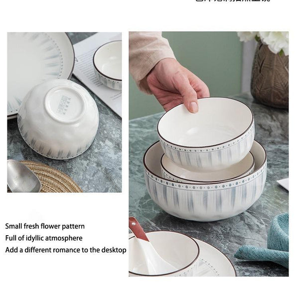 Bowls Plates Spoons Tableware Soup Simple Blue Lines Nordic Dishes Wholesale Household Ceramic