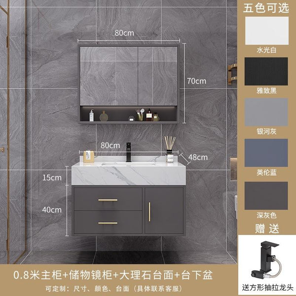 Runzeu Rock Slab Marble Bathroom Cabinet Combination Modern Simple Toilet Washstand Washbasin Light