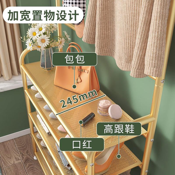Shoe rack light luxury multi-layer shoe cabinet metal shoe rack multi-functional two-in-one coat