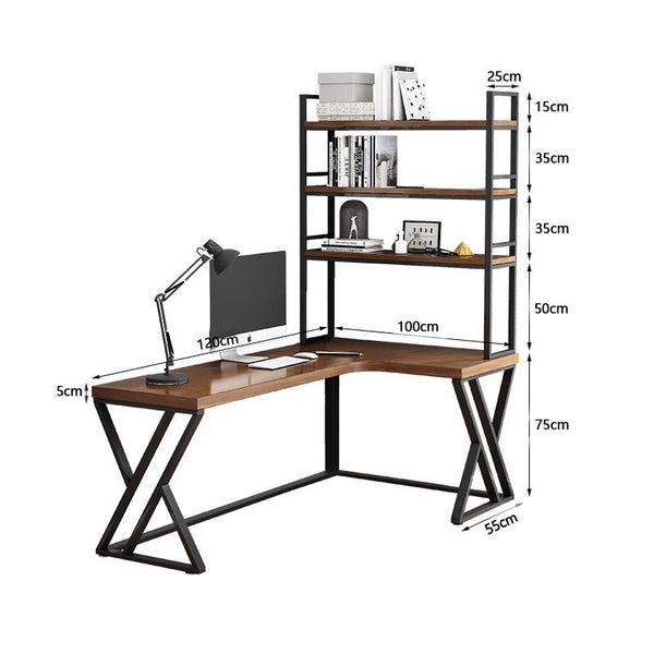 Solid Wood Corner Table Bookshelf Combination L-shaped Desk Home Corner Computer Desk