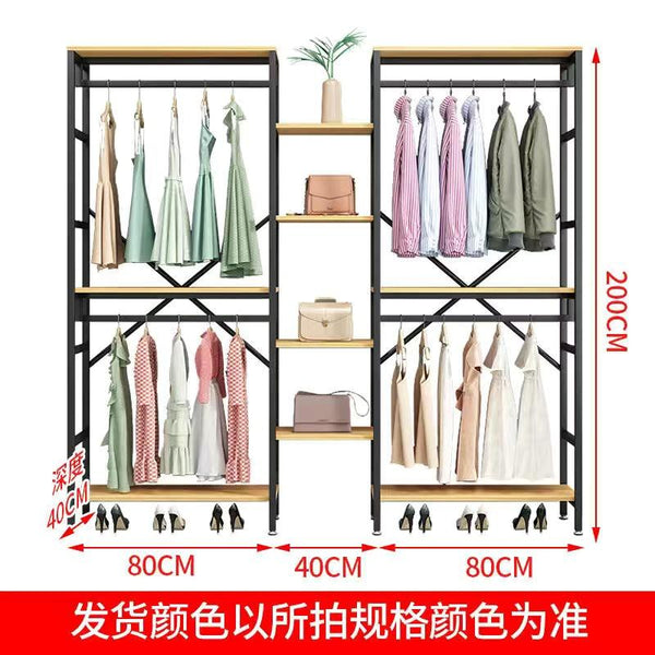 Kinbolee Solid Wood Clothes Rack With Bag Shelf Clothes Stand Steel Pipe Clothes Hanging Rack