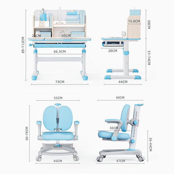 Ergonomic Kids Study Table Children Kids Table and Chair Set, Height Adjustable Student Study Table
