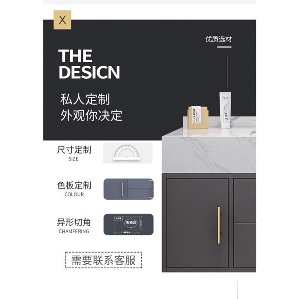 Runzeu Rock Slab Marble Bathroom Cabinet Combination Modern Simple Toilet Washstand Washbasin Light