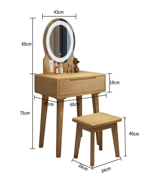 Orange Nordic Solid Wood Dressing Table with Light and Mirror Integrated Modern Simple Small Bedroom