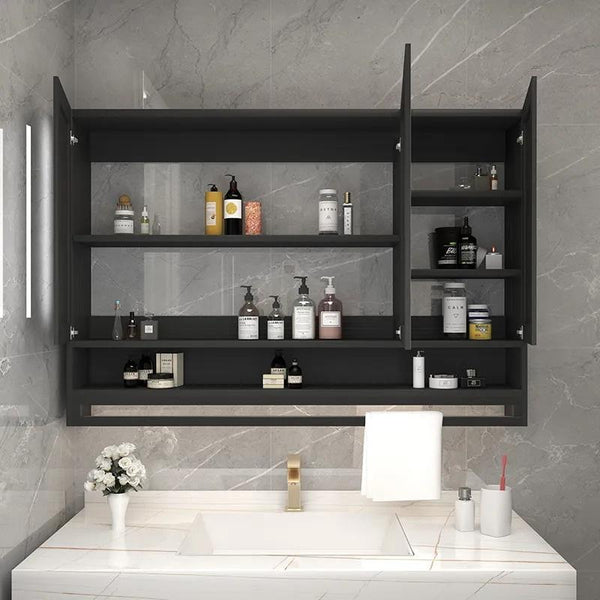 LAL Solid Wood Bathroom Cabinet Smart Mirror Cabinet With Shelf Separate Wall-mounted Towel Bar With