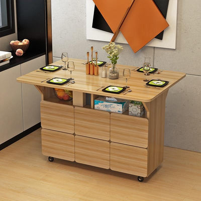 Foldable Dining Table Movable Dining Table Set Pulley Rectangular Multifunctional 4-person 6-person