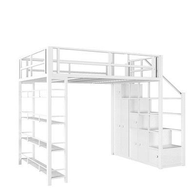 Wrought Iron Loft Bed Elevated Bed Space-saving Home Iron Frame Bed