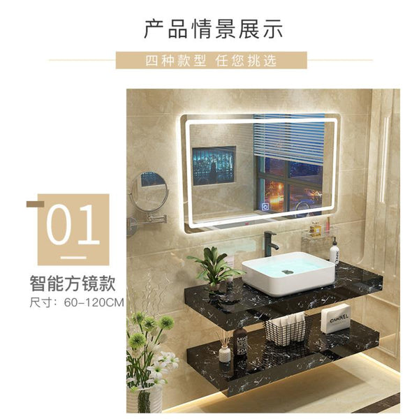 Modern Light Luxury Bathroom Cabinet Combination Double Deck Marble Wash Basin Wall Mounted Small